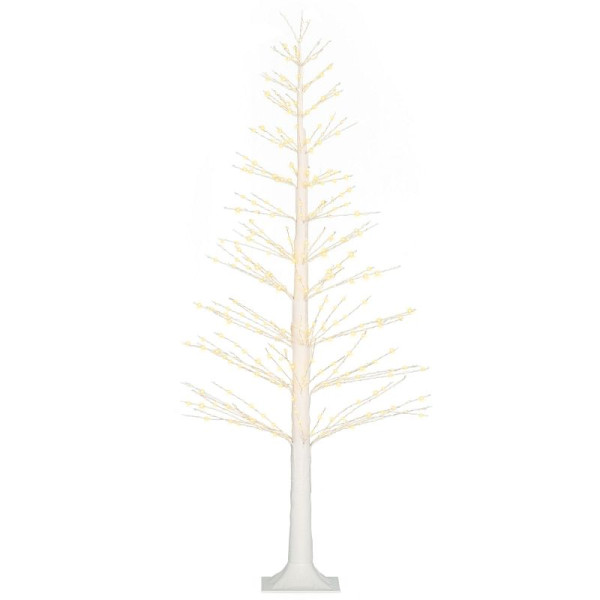 HOMCOM Kunsttanne mit LED-Beleuchtung, 180 cm hoher Weihnachtsbaum, realistische Rinde, Weiß, 830-913V90WT