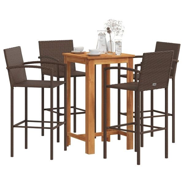 vidaXL 5-teilig Gartenbar-Set Braun Massivholz Akazie und Poly Rattan, 3295275