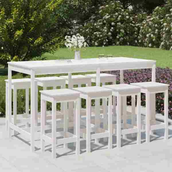 vidaXL 9-tlg. Gartenbar-Set Weiß Massivholz Kiefer, 3154766