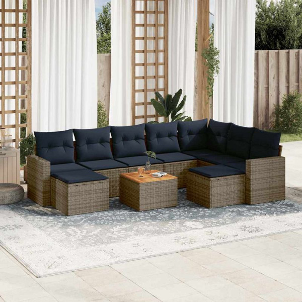 vidaXL 10-teiliges Gartensofa-Set mit Kissen, grau, Polyrattan, 3256740