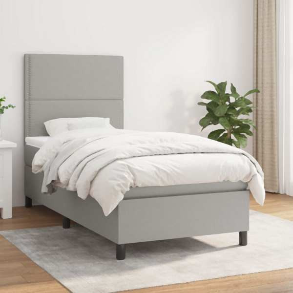 vidaXL Boxspringbett mit Matratze Hellgrau 90x190 cm Stoff, 3141657