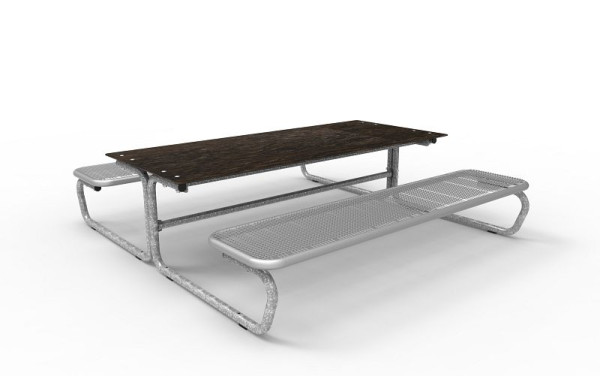 Erlau Sitz-Tisch-Kombination Barcelona Spektrum Massivtischplatte, ohne Rückenlehne, RAL 9006 Weißaluminium, 5421331