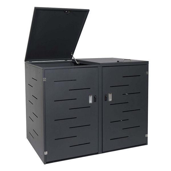 Mendler 2er-Mülltonnenverkleidung HWC-E83, Mülltonnenbox Mülltonnenabdeckung, erweiterbar 108x61x76cm, anthrazit, Stahl 54kg, 68804+68805