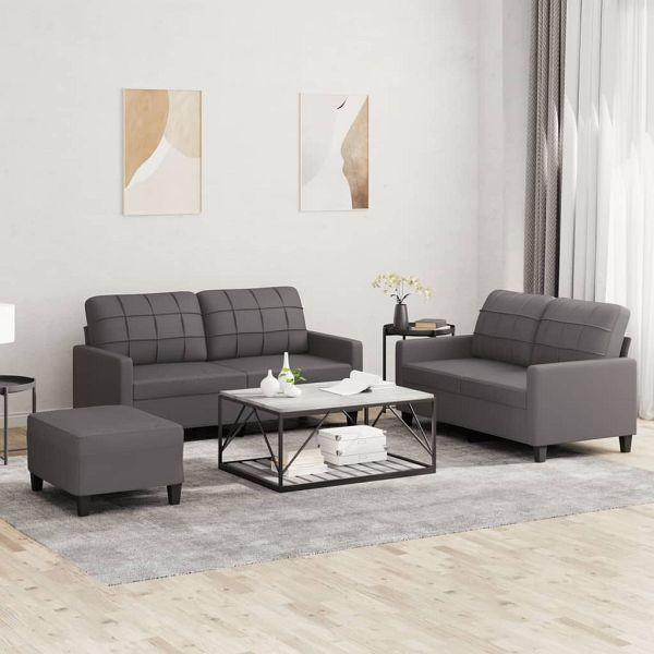 vidaXL 3-teilig Sofagarnitur mit Kissen Grau Kunstleder, 3201365