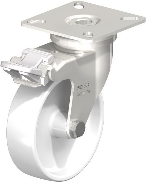 Blickle LPXA-PO 76G-FI Edelstahl-Apparate-Lenkrolle mit Anschraubplatte & Feststeller, Polyamid, Weiß, 754980