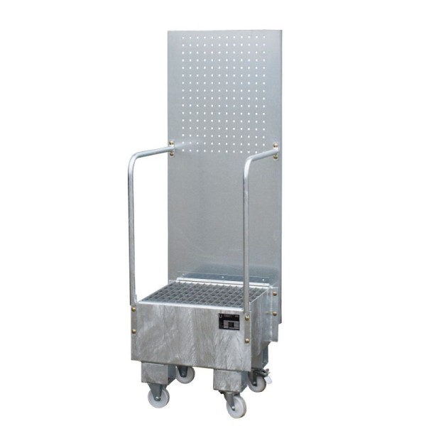 STEIN HGS Fahrbare Auffangwanne mit Lochplattenwand LPW, 60 Liter, feuerverzinkt, Höhe 1775mm, feuerverzinkt, 1x 60 Liter Fass, Breite 590mm, 79205.0030