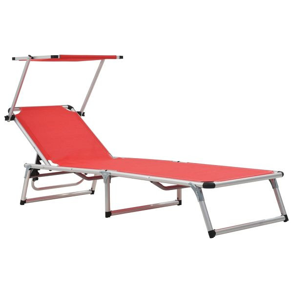 vidaXL Sonnenliege Klappbar mit Sonnenschutz Alu und Textilene Rot, 44334