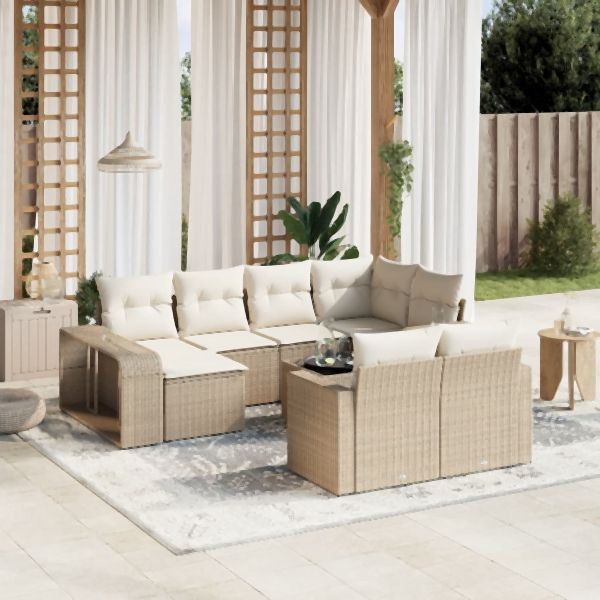 vidaXL 11-tlg. Garten-Sofagarnitur mit Kissen Beige Poly Rattan, 3228908
