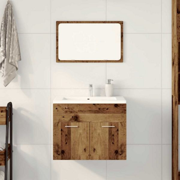 vidaXL 2-teilig Badmöbel-Set Altholz-Optik Holzwerkstoff, 862039