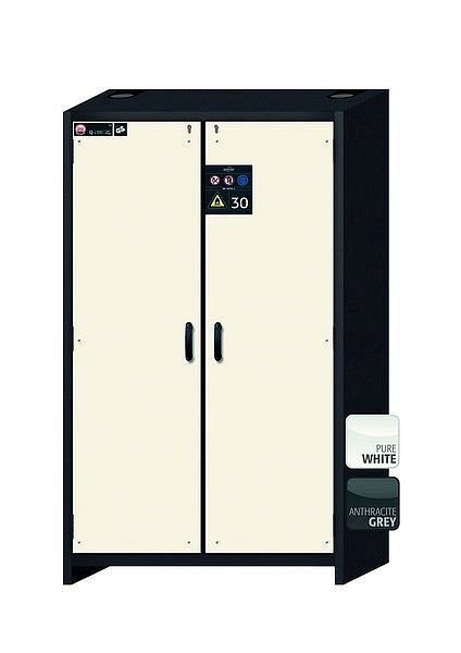 asecos Sicherheitsschrank Q-CLASSIC-30, Q30.195.116 in reinweiß RAL 9010 mit 4x Auszugswanne Standard (Edelstahl), 31003-070-30018