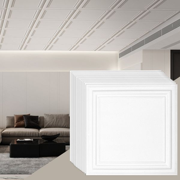VEVOR 96er-Set Decke Panel Deckenplatten Deckenfliese Polystyrol 503x503mm Weiß, THBZPSB96J507BX42V0