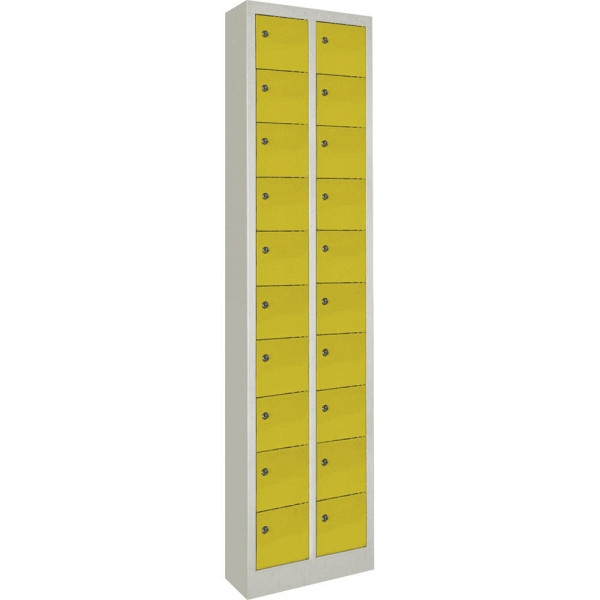 Deskin Kleinfachschrank 2 x 10 Fächer, Zinkgelb RAL 1018, 460 x 200 x 1950 mm, ohne Etikettenrahmen, 270384