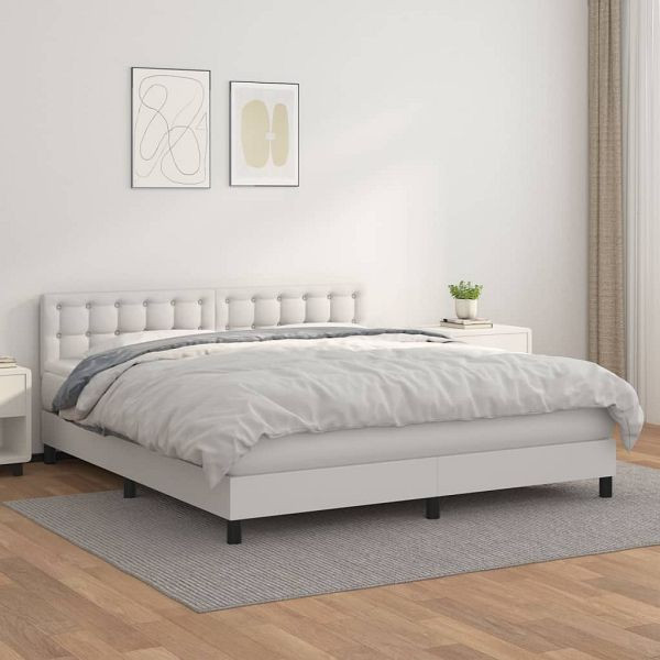 vidaXL Boxspringbett mit Matratze Weiß 180x200 cm Kunstleder, 3141138