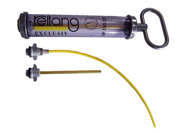 DENIOS Dosierpumpe aus Kunststoff, Hubvolumen 150 ml, als Set mit Auslaufrohr und -schlauch, 319358