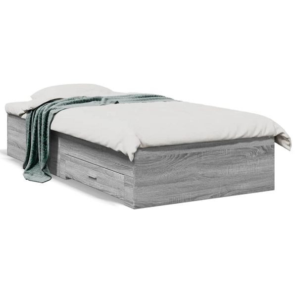 vidaXL Bettgestell mit Schubladen Grau Sonoma 75x190 cm Holzwerkstoff, 3280445