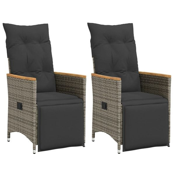 vidaXL Gartensessel mit Kissen 2 Stück Verstellbar Grau Poly Rattan, 365672