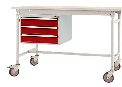 Manuflex Gehäuse-Unterbau mobil, Nutzhöhe 3 Schubfächer mm mit rubinrot RAL 3003, für Tischtiefe 800 mm, Rubinrot, ZB4632.3003