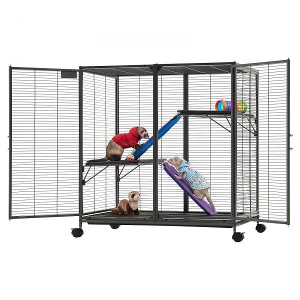 VEVOR Kleintierkäfig 3-stöckig, 90 x 58 x 96 cm, 13,97 mm Drahtabstand, feststellbare Rollen, JSXDL3CJS362XNI6W001V0