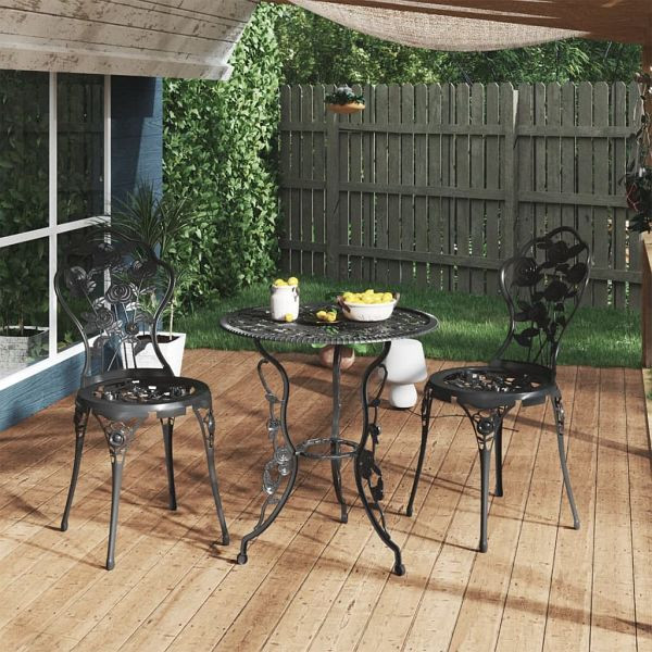 vidaXL 3-teilig Bistro-Set Aluminiumguss Schwarz, 317739