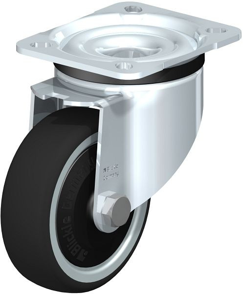 Blickle LK-PATH 100K-1-ELS-FK Stahlblech-Lenkrolle, schwere Ausführung, mit Anschraubplatte, Thermoplastisches Polyurethan, Grau, 852239