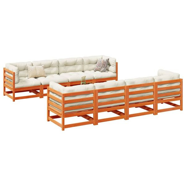 vidaXL 9-teilig Garten-Sofagarnitur mit Kissen Wachsbraun Kiefernholz, 3299359