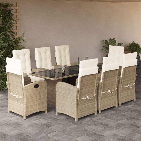 vidaXL 9-teilig Garten-Essgruppe mit Kissen Beige Poly Rattan, 3212261