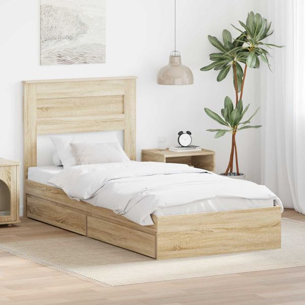 vidaXL Bettrahmen mit Kopfteil Sonoma-Eiche 100 x 200 cm Holzwerkstoff, 3409934