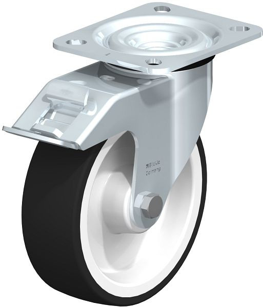 Blickle L-POTH 125R-FI Stahlblech-Lenkrolle, mittelschwere Ausführung, mit Anschraubplatte & Feststeller, Thermoplastisches Polyurethan, Grau, 1669