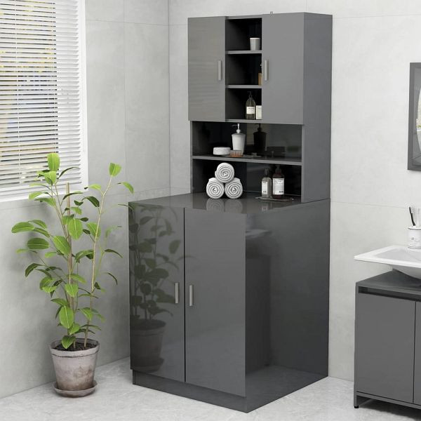 vidaXL Waschmaschinenschrank Hochglanz-Grau 70,5x25,5x90 cm, 808394