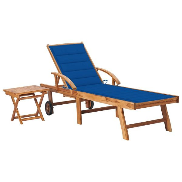 vidaXL Sonnenliege mit Tisch und Auflage Massivholz Teak, 3063031