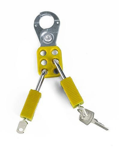 DENIOS Mehrfach-Schließklammer gelb, Bügelring 25 mm, Sicherung mit bis zu 6 Schlössern, 209700