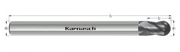 Karnasch VHM-3D-Radiusfräser, Rockwell Cutter d= 10,0/r= 5,0/L3= ohne/L1= 68/Z=4 UFX-24, 3064861000068