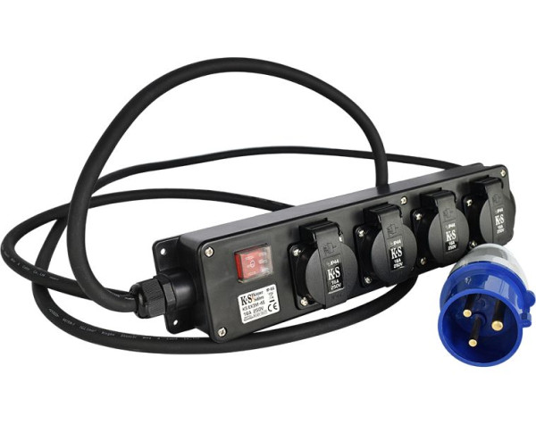 Könner & Söhnen Verlängerungskabel mit Steckdosenadapter, 5000 W, 1x32А/250V, 4x16А/250V, KS EX3M-4S