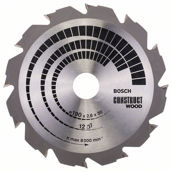 Bosch Kreissägeblatt Construct Wood, 190 x 30 x 2,6 mm, 12, 2608640633