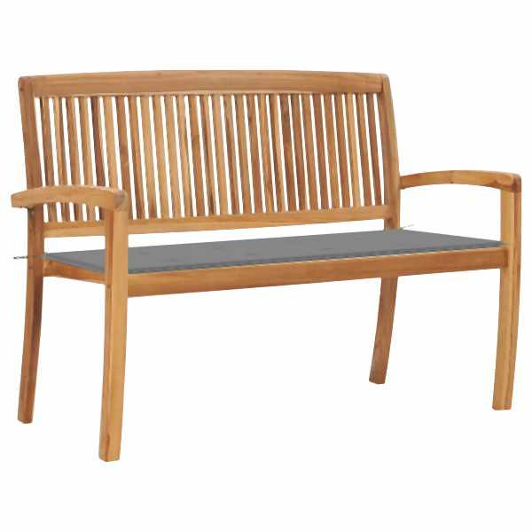 vidaXL Stapelbare Gartenbank mit Auflage 128,5 cm Massivholz Teak, 3063280