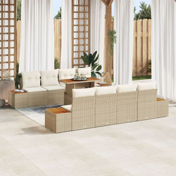 vidaXL Garten Sofa Set Set aus 9 Beige Rattan 4-Sitzer Garten Sofa, 3350053