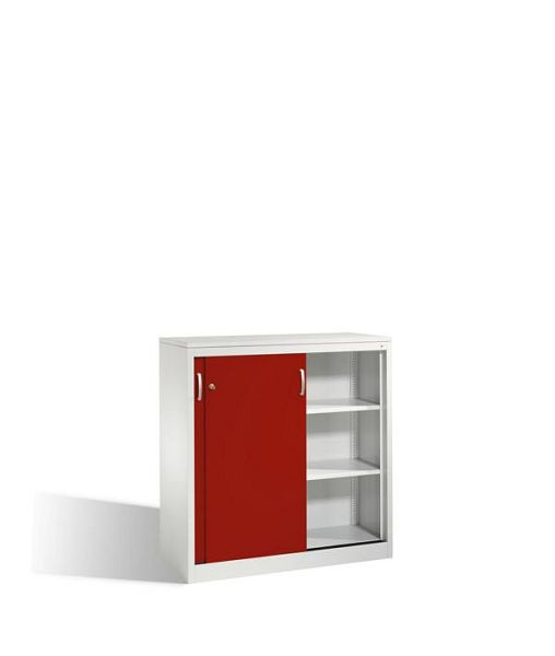 C+P Sideboard mit Schiebetüren Acurado, H1200xB1200xT500mm, Farbe: Lichtgrau / Rubinrot, Bügelgriff, 3 OH, 2057-1200 S10058