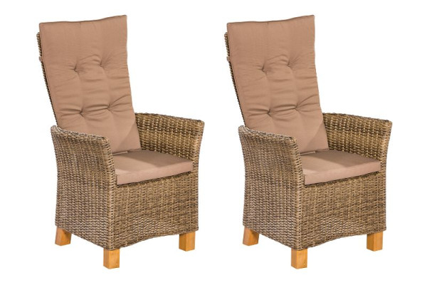 Merxx Toskana Hochlehner, 2er Set, inkl. Sitzkissen, Beine aus Akazienholz, natur, Aluminiumgestell mit Kunststoffgeflecht und, FSC Akazienholz, 50411-211