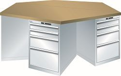 LISTA 6-Eck Werkbank 27x36E (BxTxH) 2500x2165x840mm KEY Lock, Lichtgrau, Schubladen 6x4, 89.200.020