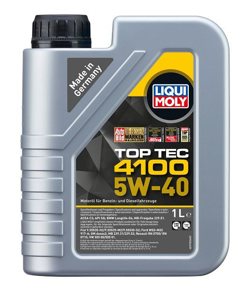 LIQUI MOLY Motoröl Top Tec 4100 5W-40, Kanister Kunststoff, VE: 1 Liter, 3700