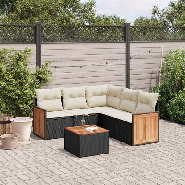 vidaXL 6-teilig Garten-Sofagarnitur mit Kissen Schwarz Poly Rattan, 3227645