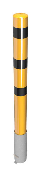 Schake Absperrpfosten Typ 40152HBG -herausnehmbar-, ohne Verschluss, Stahlrohr Ø 152mm, Gesamtlänge: 2000mm, feuerverzinkt, gelb / schwarz, 40152HBG