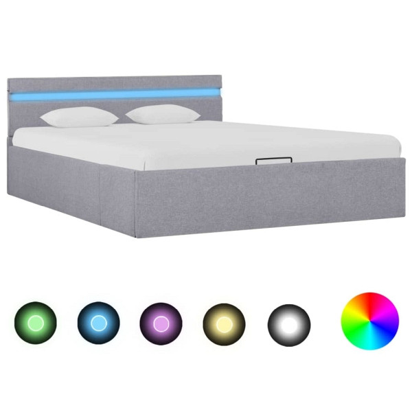 vidaXL Bett mit Bettkasten Hydraulisch LED Hellgrau Stoff 140x200 cm, 285609