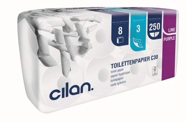 Cilan Tissue Topa C 30 3-lagig, Purple-Line, VE: 9x8 Rollen à 250 Blatt, 2101141