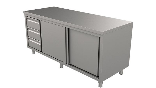 Unninox Europe Arbeitstisch mit 3 Schubladen und Schiebetüren 1800x700x850 mm (BxTxH), Schiebetüren links, WTS-1807085-L