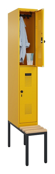 C+P Doppelstock-Spind Evolo PLUS, Bank, 2 Fächer, 2120x300x815mm, 1023/1023, Drehriegel, Sitzfläche Buche-Hartholz, Sitzbank, 0493507-10 S10022