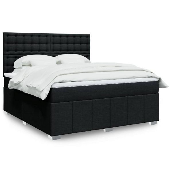 vidaXL Boxspringbett mit Matratze Schwarz 180x200 cm Stoff, 3294063