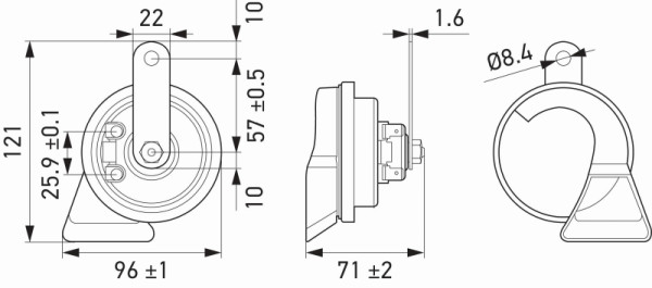 HELLA Fanfare, HELLA ESSENTIAL HORN TE22, 12V, 110dB(A), Frequenzbereich: 500Hz, Hochton, ECE, Gehäusefarbe: schwarz, 3FG 011 225-241
