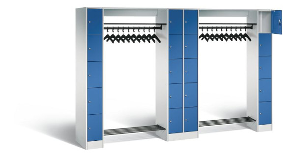 C+P Offene Garderobe Serie 8070, H1950xB2840xT480mm, Farbe: Lichtgrau / Enzianblau, 80730-20 S10003