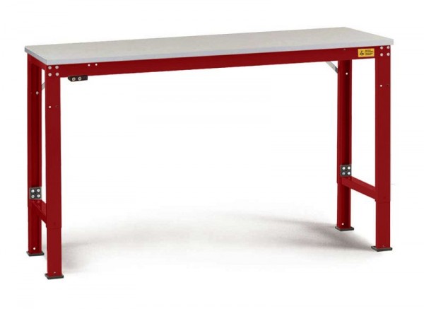 Manuflex ESD-Arbeitstisch UNIVERSAL Spezial Grundtisch mit Kunststoffplatte, BxTxH = 2500 x 1200 x 728-1028 mm, Rubinrot, LU7166.3003